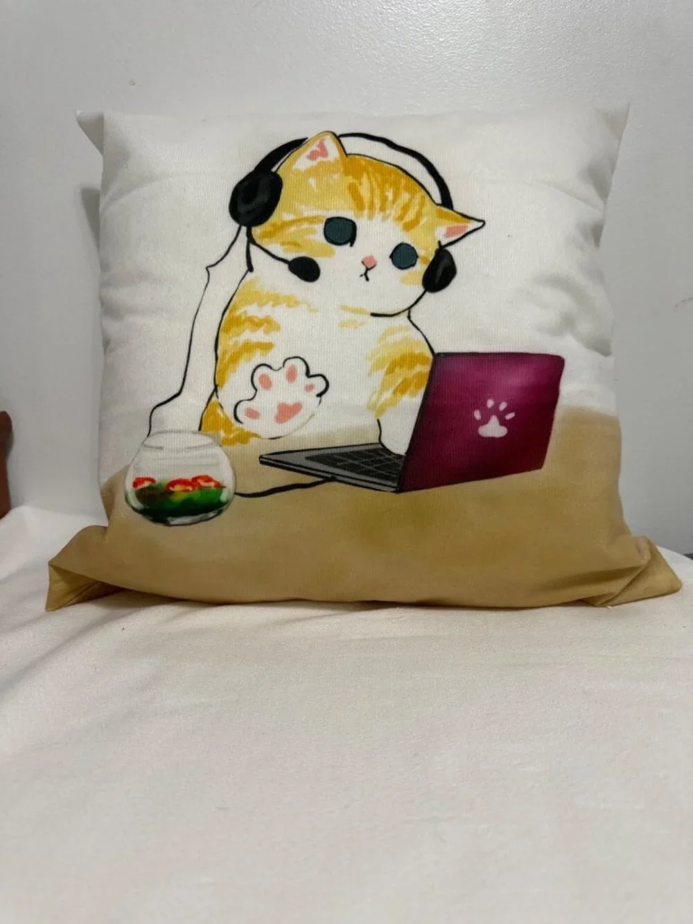 Cute Cat Gamer Throw Pillow 18x18 Inches Double-Sided Print Home Decor Cushion